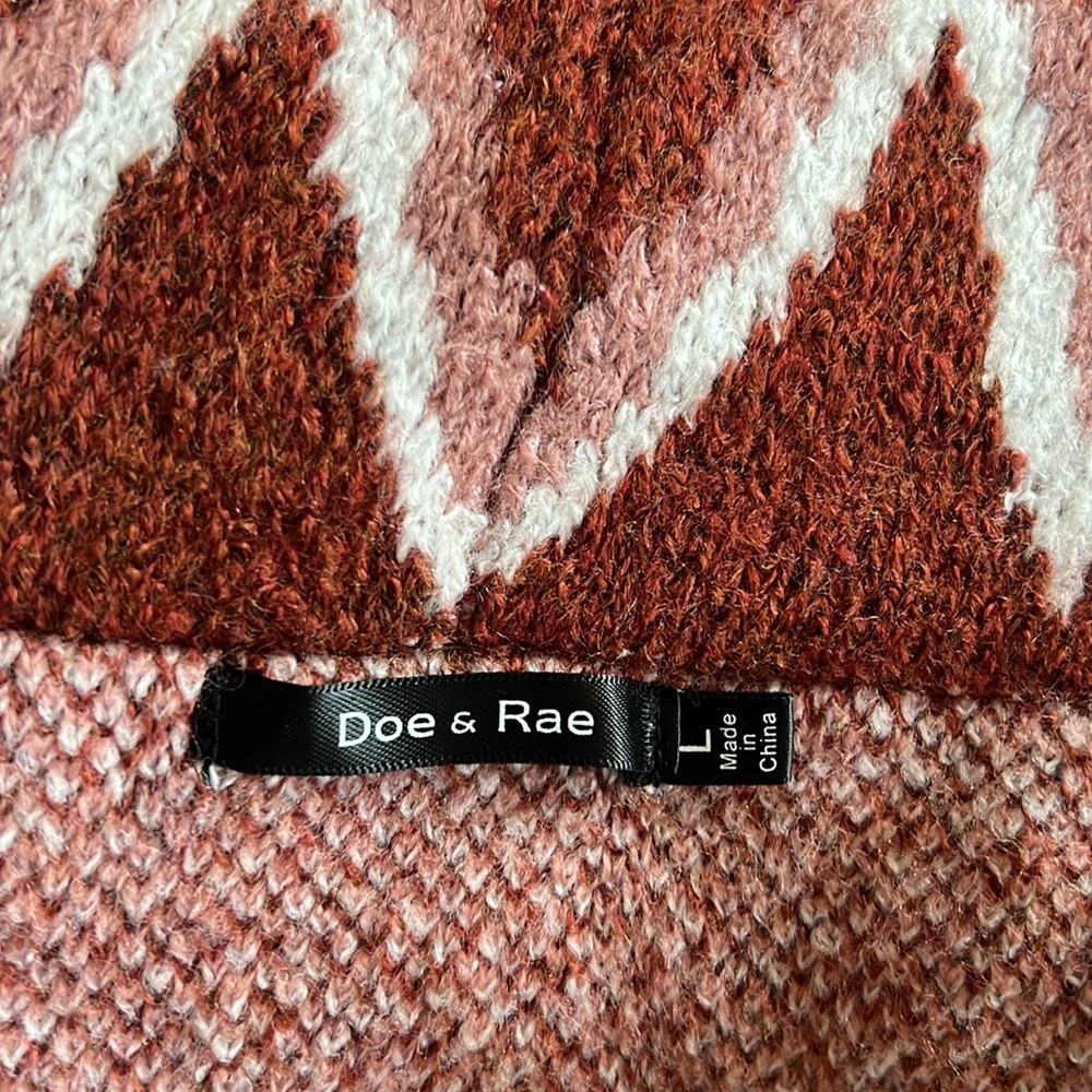 Doe & Rae Aztec Open Front Fringe Cardigan Sweater Brown Multi Size L EXCELLENT! - Picture 14 of 16